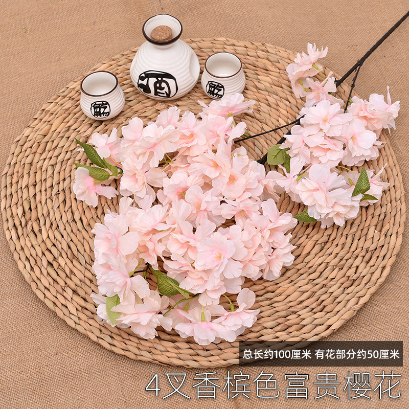 artificial cheery branch wedding pear flower peach tree plastic fake flower rattan decorative suspended ceiling silk flower indoor living room floor Application Scenario