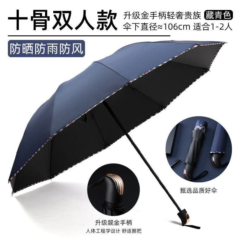 large covered umbrella men and women three-person dual-use folding sun umbrella student double vinyl sun protective sun umbrella Item Picture