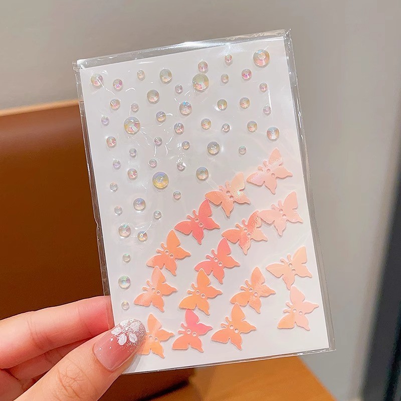 children's stage performance sticker face ornament pearl shell butterfly stick-on crystals face makeup decoration self-adhesive glue-free water sticker Specification drawing