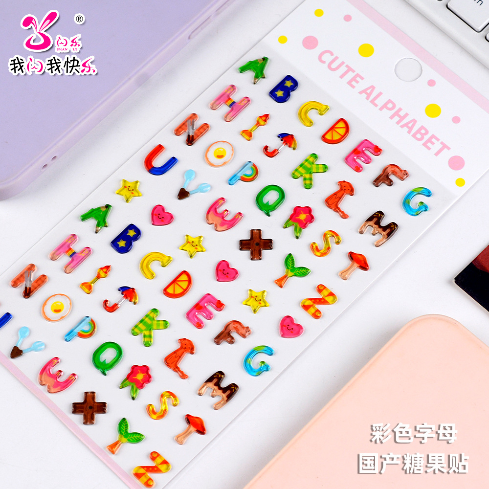 colorful transparent candy 3d digital letters crystal stickers children's decorative diy stickers creative Application Scenario