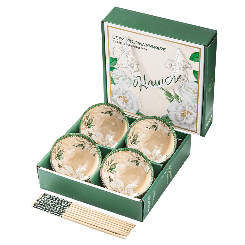 ceramic tableware bowl and plates suit sets of bowls and chopsticks package gift box opening ceremony wedding and exhibition gift Item Picture