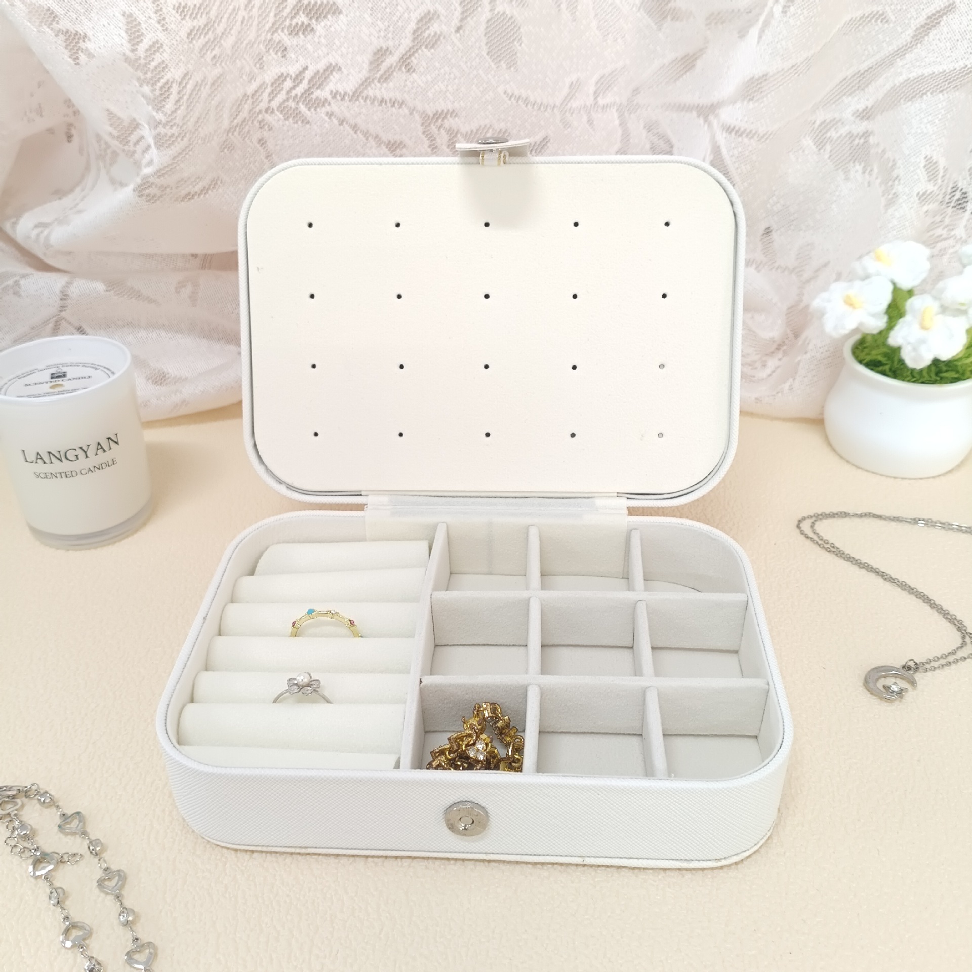 new nordic solid color long jewelry box ear stud and ring pendant ornaments finishing box desktop jewelry storage box details Picture