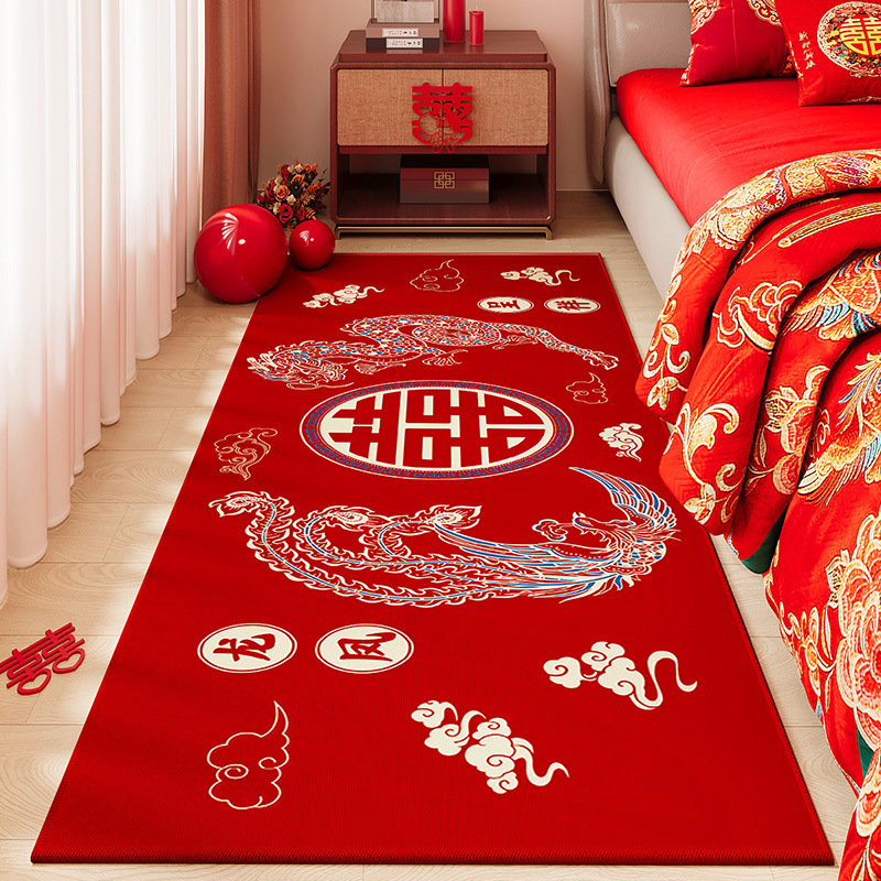 wedding carpet bedroom festive bedside blanket long wedding room red decorative floor mat household stain-resistant crystal velvet carpet Specification drawing
