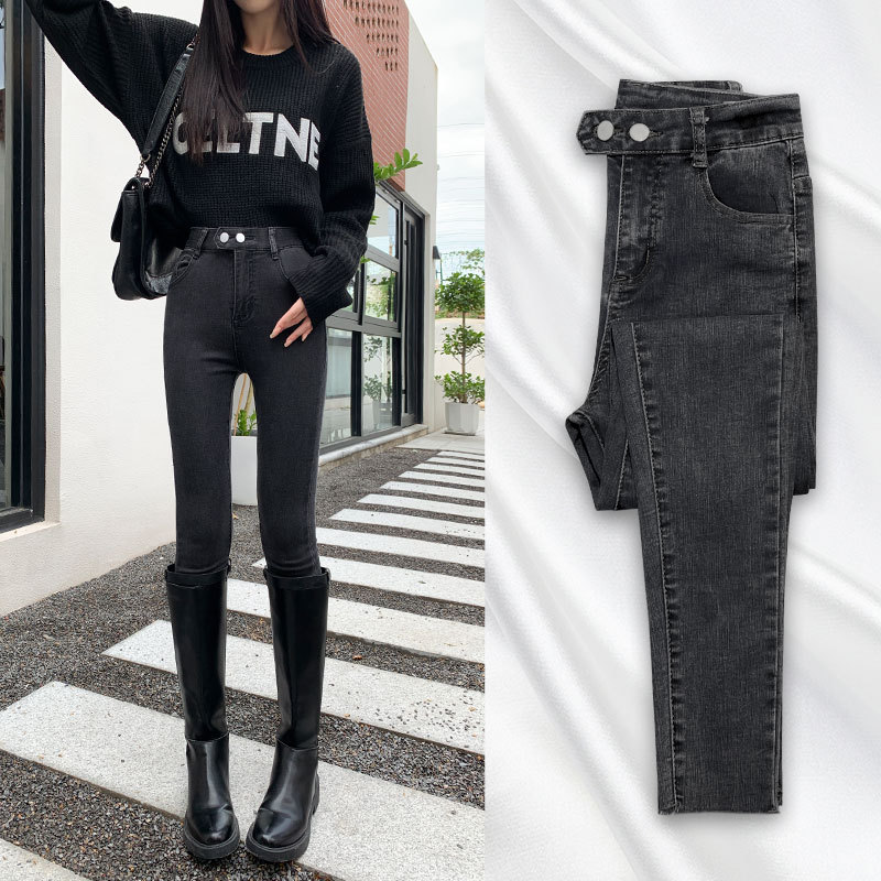 women's high waist jeans 2024 new spring and autumn close-fitting and slim-fitting black slimming small tappered pencil pants Application Scenario
