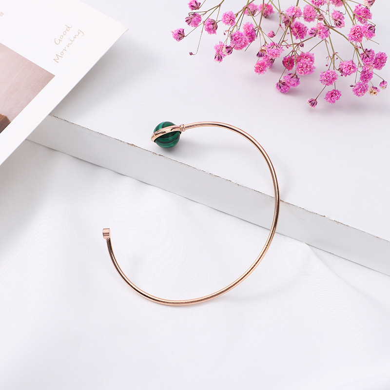 synthetic bead bracelet titanium steel no fading open adjustable simple high-grade light luxury round ring open cross-border details Picture
