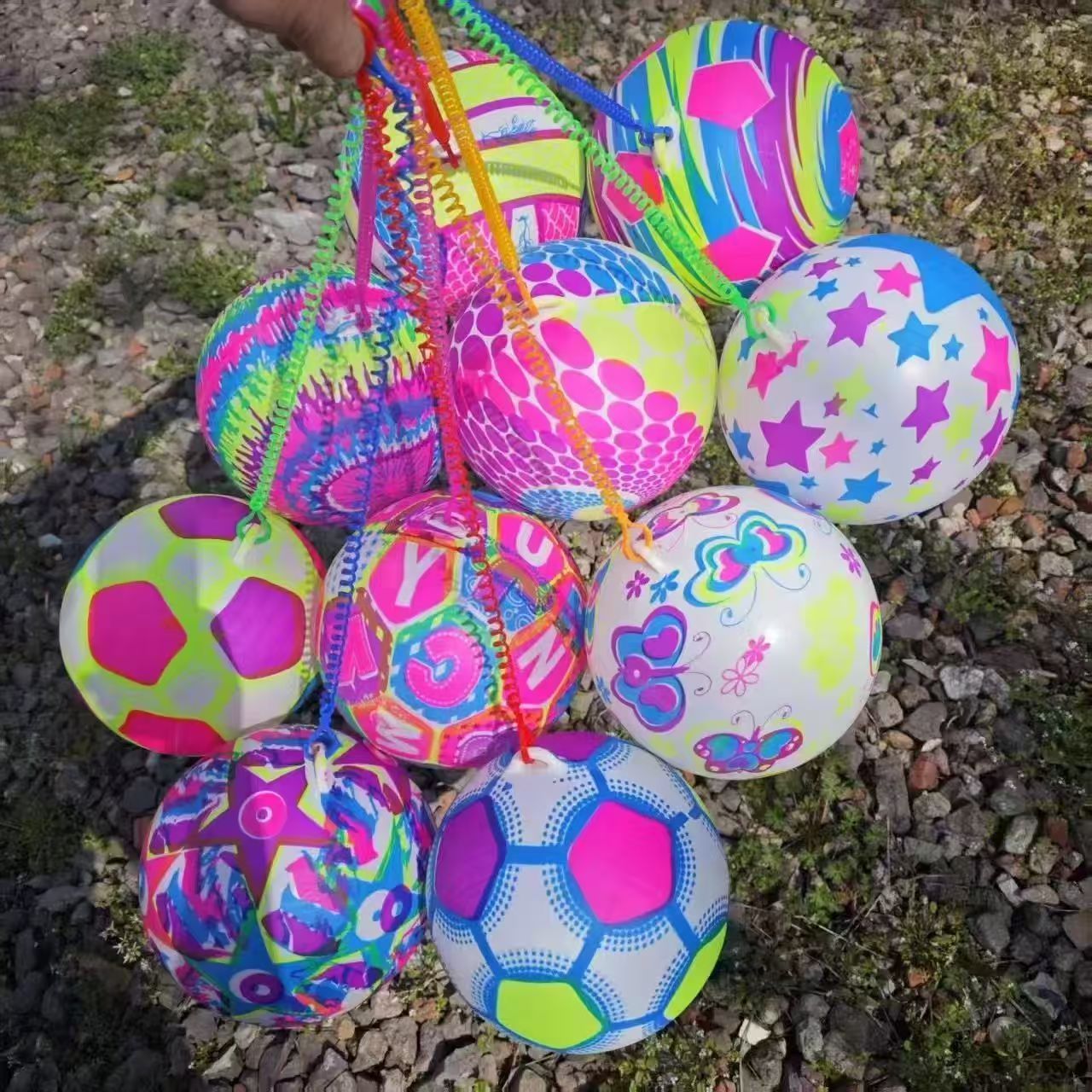 wholesale new light ring ball luminous chain with rope elastic ball pat ball inflatable elastic toy ball details Picture