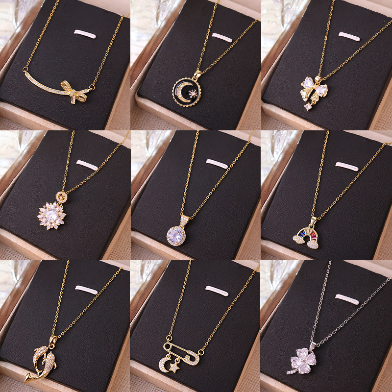 fashion and fully-jewelled zircon flower pendant titanium steel necklace for women summer hot selling all-match clavicle chain niche advanced ornament details Picture