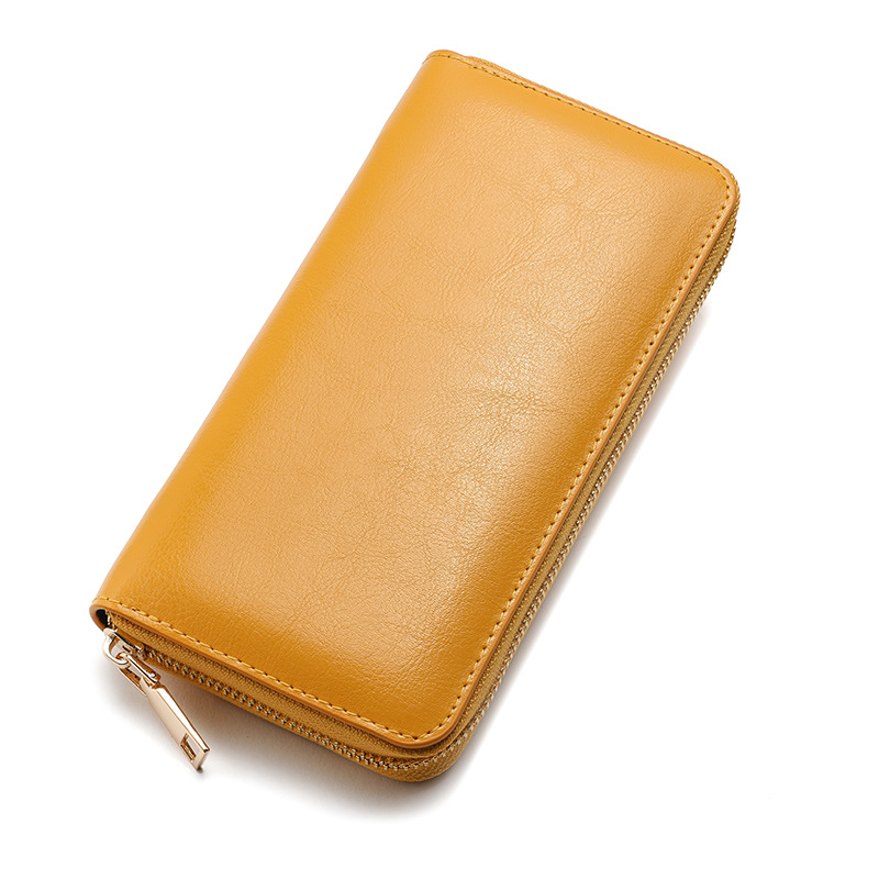 factory wholesale new oil wax grain cowhide women's zip wallet long genuine leather large capacity handbag one piece dropshipping full figure