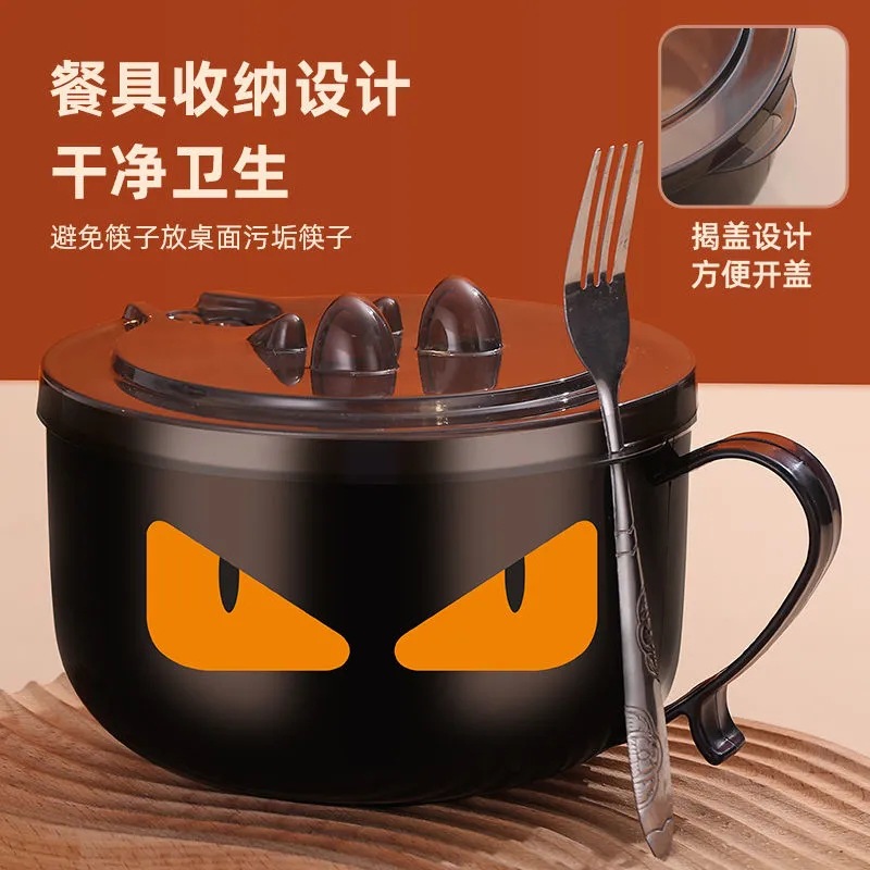 stainless steel instant noodle bowl with lid draining student dormitory bowl large canteen eating bowl office worker bowl and chopsticks suit full figure