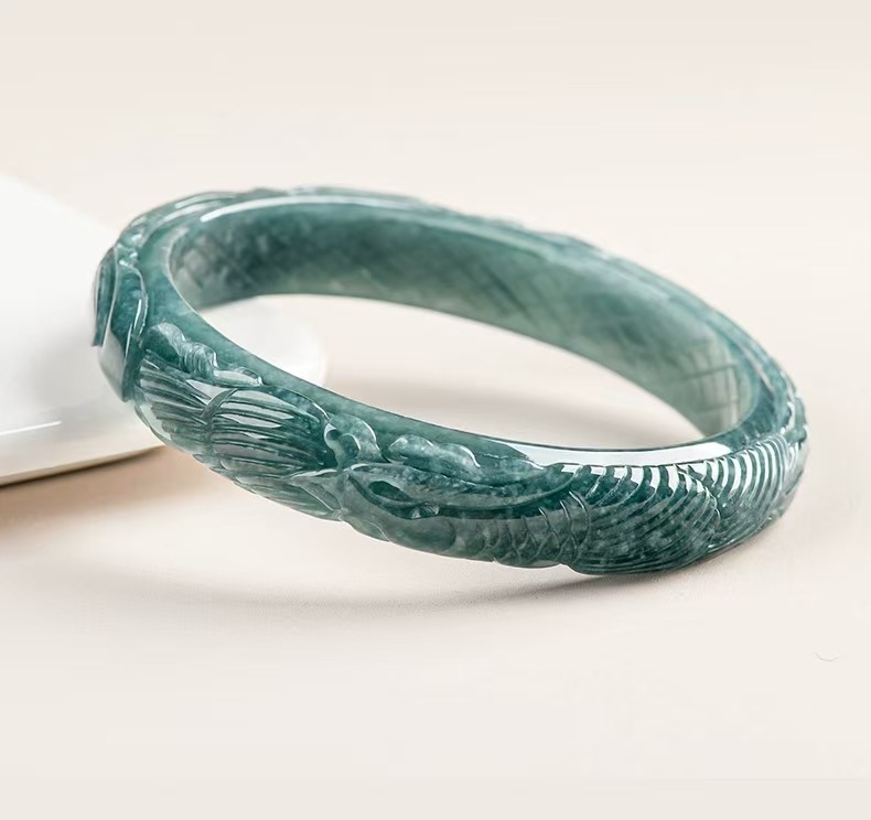 jade bracelet a goods stand carving bracelet carving dragon and phoenix blue water positive ring safeness bracelet ice jade bracelet female bracelet Specification drawing