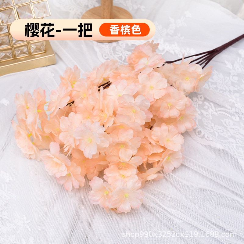 simulation peach branches fake plum blossom cherry blossom pieces of dried flowers for living room decorative silk flower fake flower for wedding plastic flowers engineering details Picture