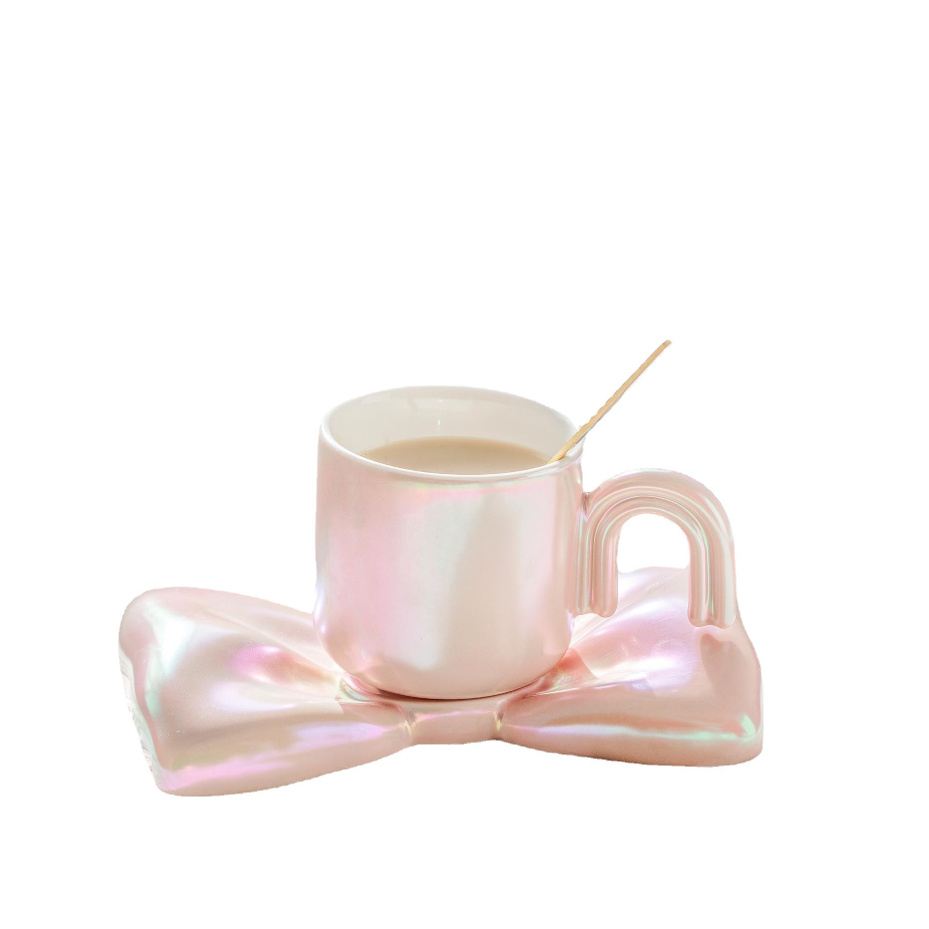 creative electroplating beads bright bow coffee set ceramic ins style cup three-dimensional mug couple water cup Item Picture