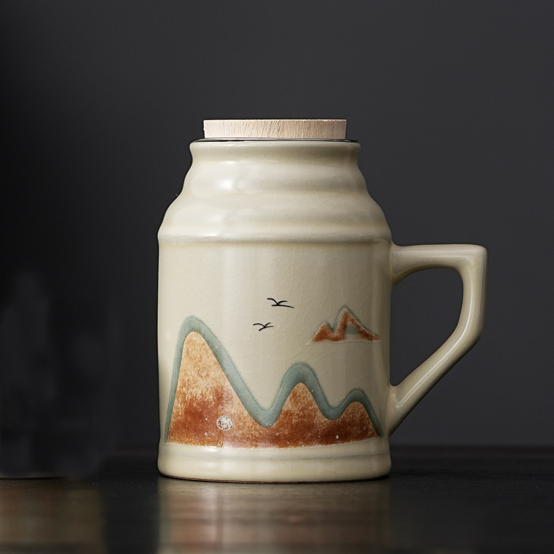 yuanshan ru ware small insulation pot ceramic braised teapot with tea cup gift box large capacity household mug office cup gift full figure
