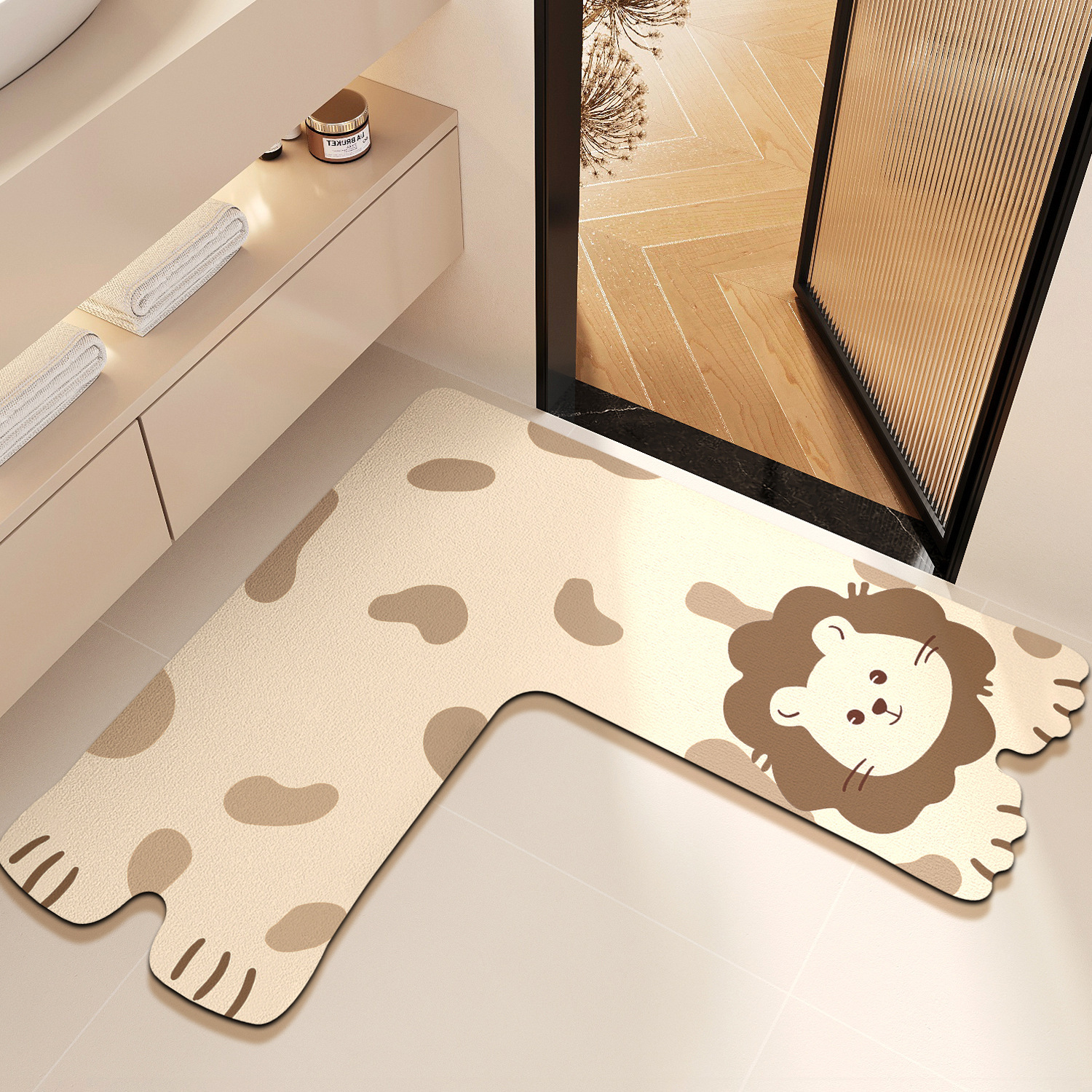 spot bathroom mats l-type bathroom absorbent floor mat diatom ooze toilet doorway carpet household wholesale details Picture