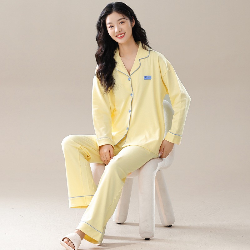 women's cotton pajamas spring autumn and winter long sleeves cardigan suit simple loose large size cotton homewear new full figure