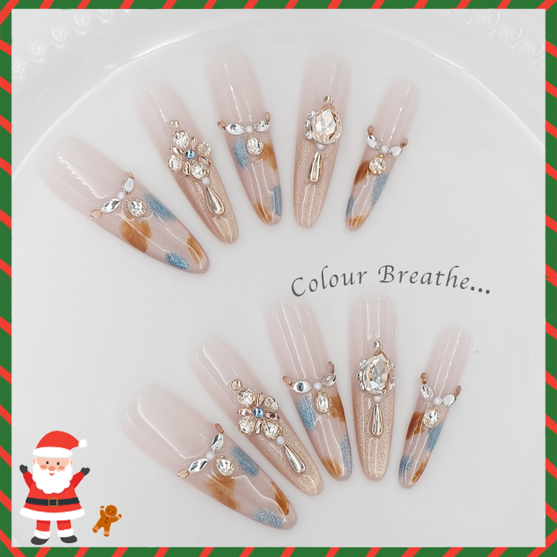 "Colorful Breathing Wearable Nail, French elegance, Wearable nail pieces, long water drop, pure handcrafted, handcrafted high-end feel, detachable nail patches wholesale.