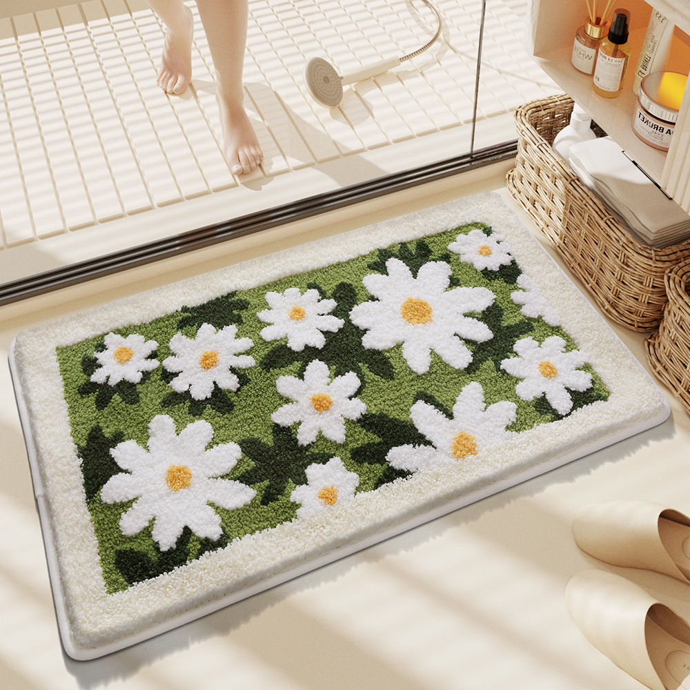 cross-border flocking carpet high and low wool bathroom carpet fresh door mat stain-resistant hydrophilic pad bathroom step mat full figure