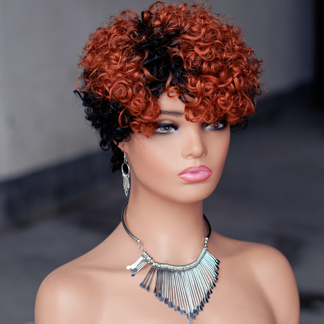 piaoxiu factory elf wig african short full-mechanism real person small curly wig human hair wig Application Scenario
