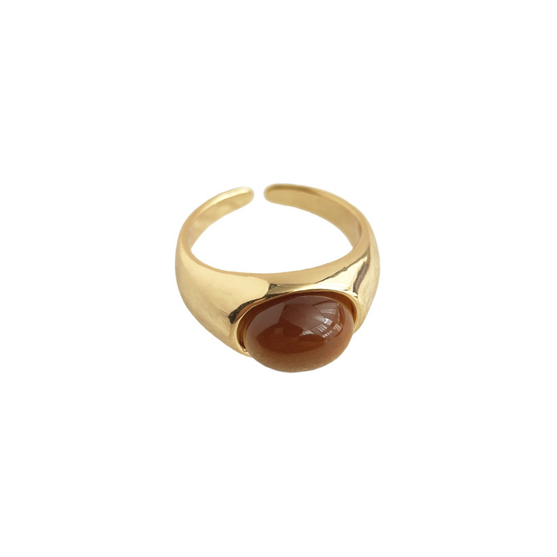 vintage chinese style enamel drop oil art vintage zircon ring collection tigereye index finger ring adjustable Item Picture