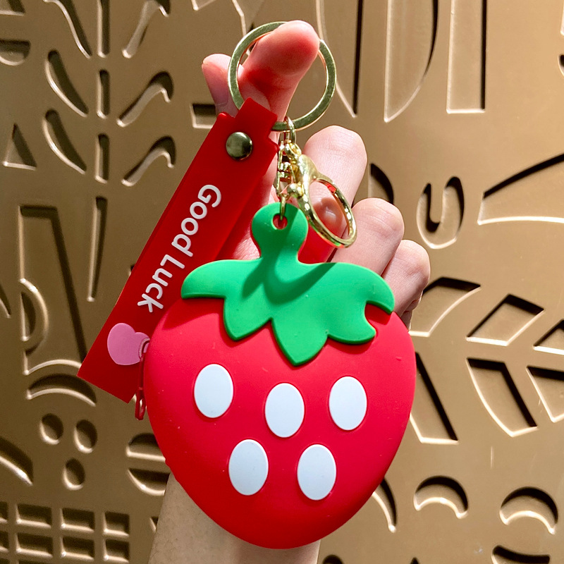 creative silicone fruit coin purse keychain pendant exquisite key ring pendants card holder small gifts for children wholesale full figure