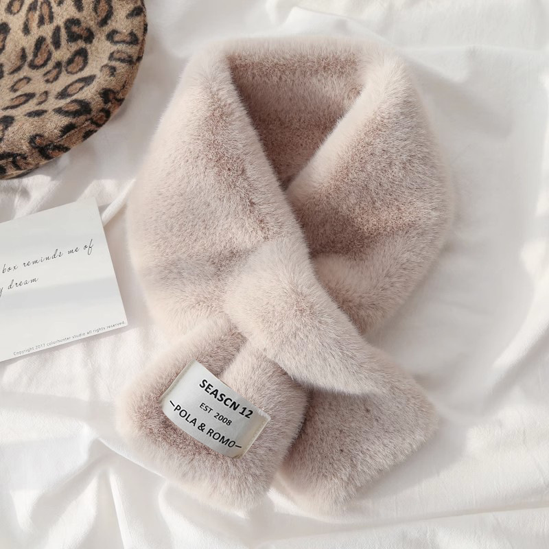 autumn and winter scarf plush korean style thickened solid color fur scarf warm imitate rex rabbit fur cross fur collar scarf Specification drawing
