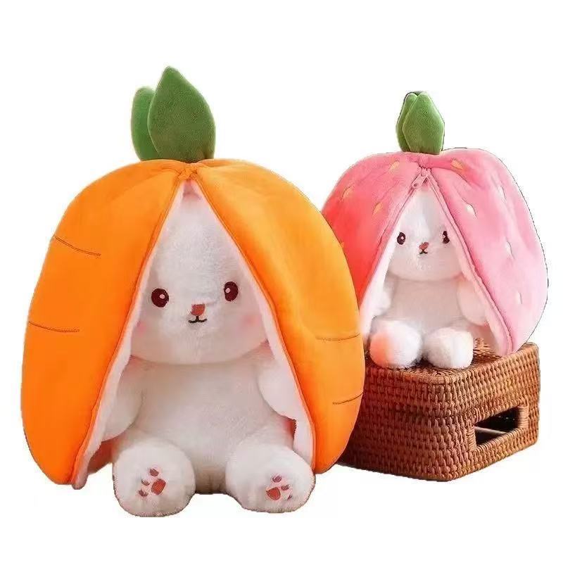 cross-border new arrival strawberry rabbit doll transformation bunny stuffed doll birthday gift carrot rabbit Item Picture