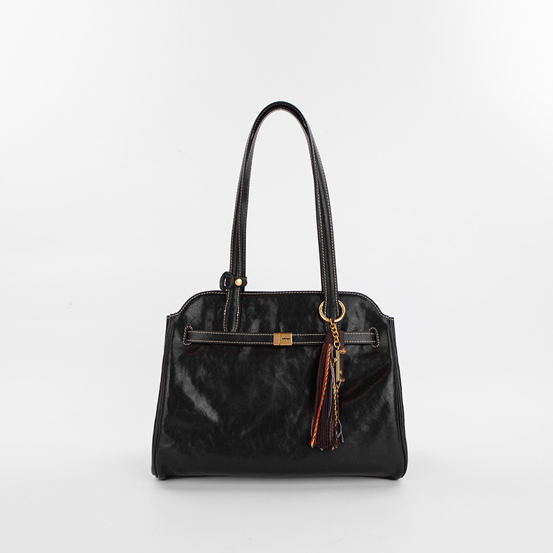 [same style with wang churan] herbal heaven tote bag top layer vegetable tanning leather shoulder handbag messenger bag commuter bag details Picture