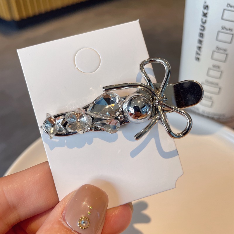 metal handmade pearl rhinestone barrettes bow side clip light luxury exquisite shredded hairpin bang clip simple hair accessories details Picture