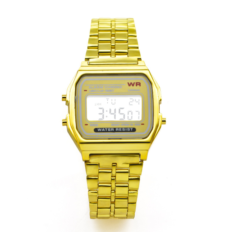 f91w steel watch women's watch men's business clock multi-function led digital sports watch electronic clock details Picture