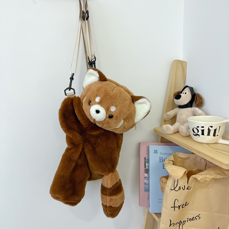 lesser panda lying bag plush doll crossbody bag 2024 new personalized backpack women's cute soft backpack full figure