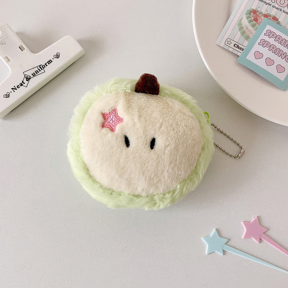 cute apple coin purse creative cartoon plush pendant mini bag student earphone bag data cable storage small bag full figure