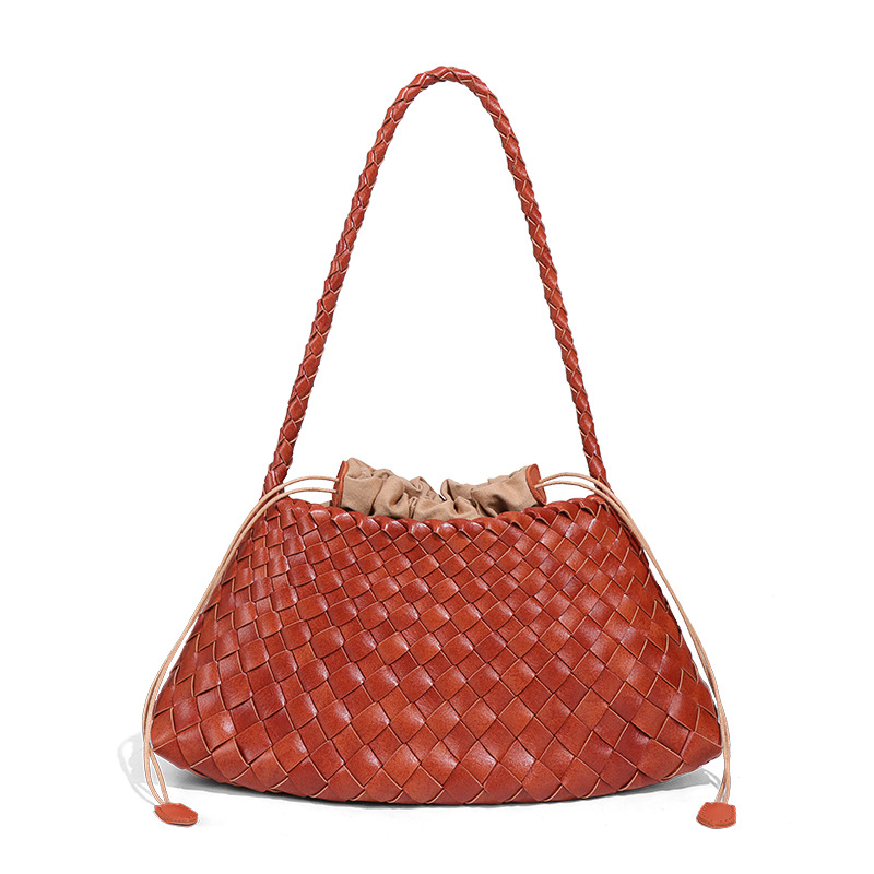 source factory live broadcast popular women's shoulder bag fashion woven bag all-match underarm bag retro son mother tote Specification drawing