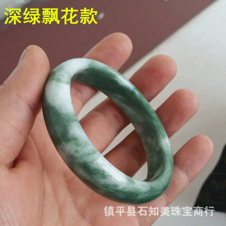 live welfare natural guizhou jade bracelet for women jade emerald light green floating flower jade bracelet wholesale Item Picture