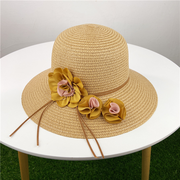 hat women's summer korean style sun hat sweet flowers bucket hat travel sun-proof beach hat foldable straw hat full figure