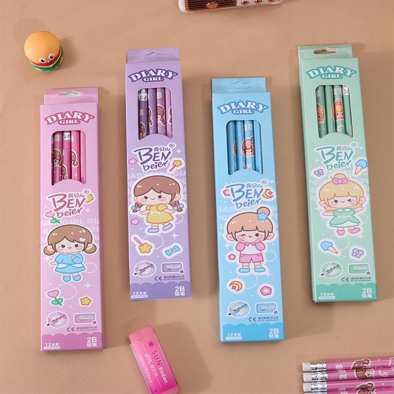 children's cartoon pencil spaceman pencil 2b a box of 12 pcs student sketch specific stationery comes with rubber details Picture