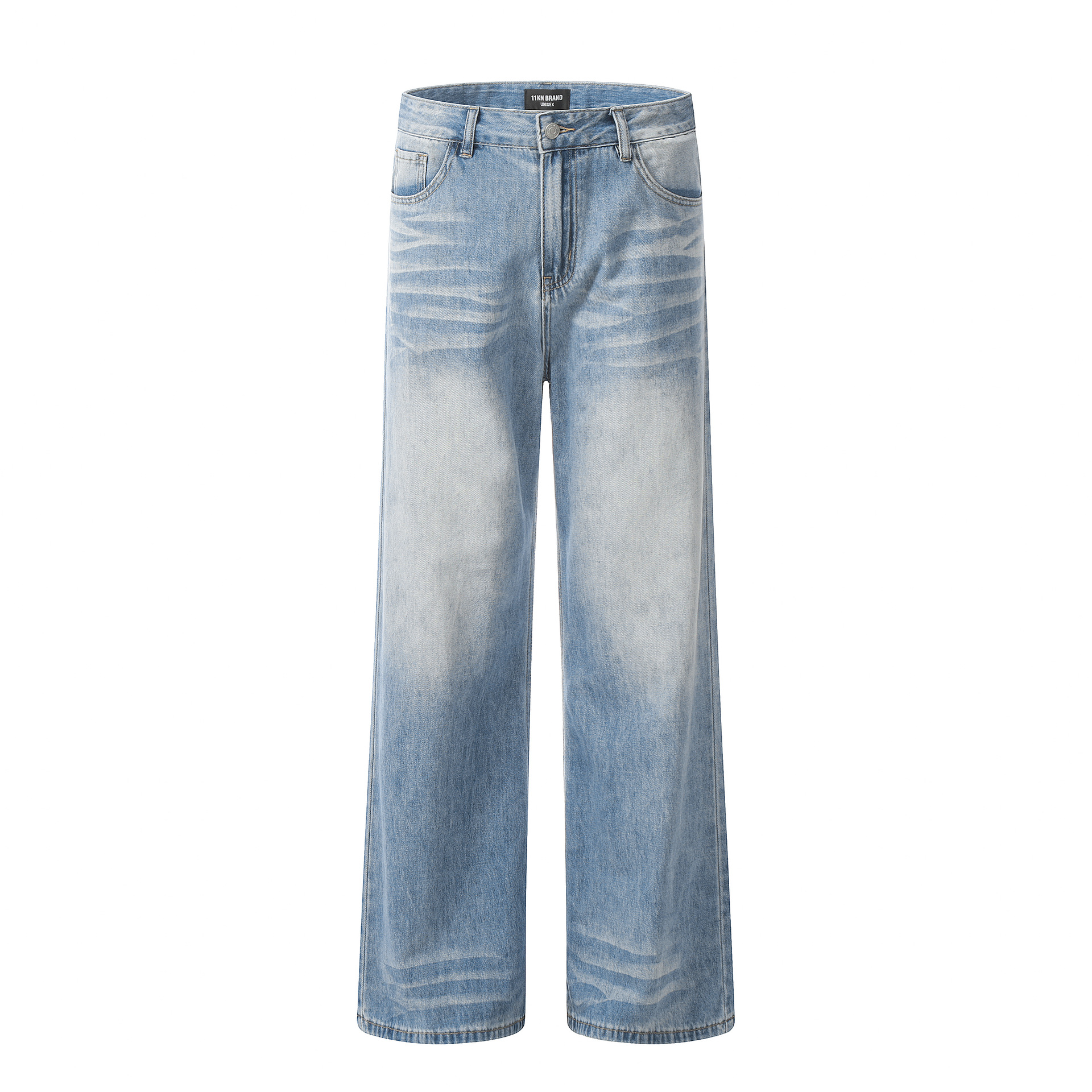 11kn pre-sale american high street vintage jeans men's and women's loose straight high-grade all-match wide leg pants pu handsome pants Item Picture