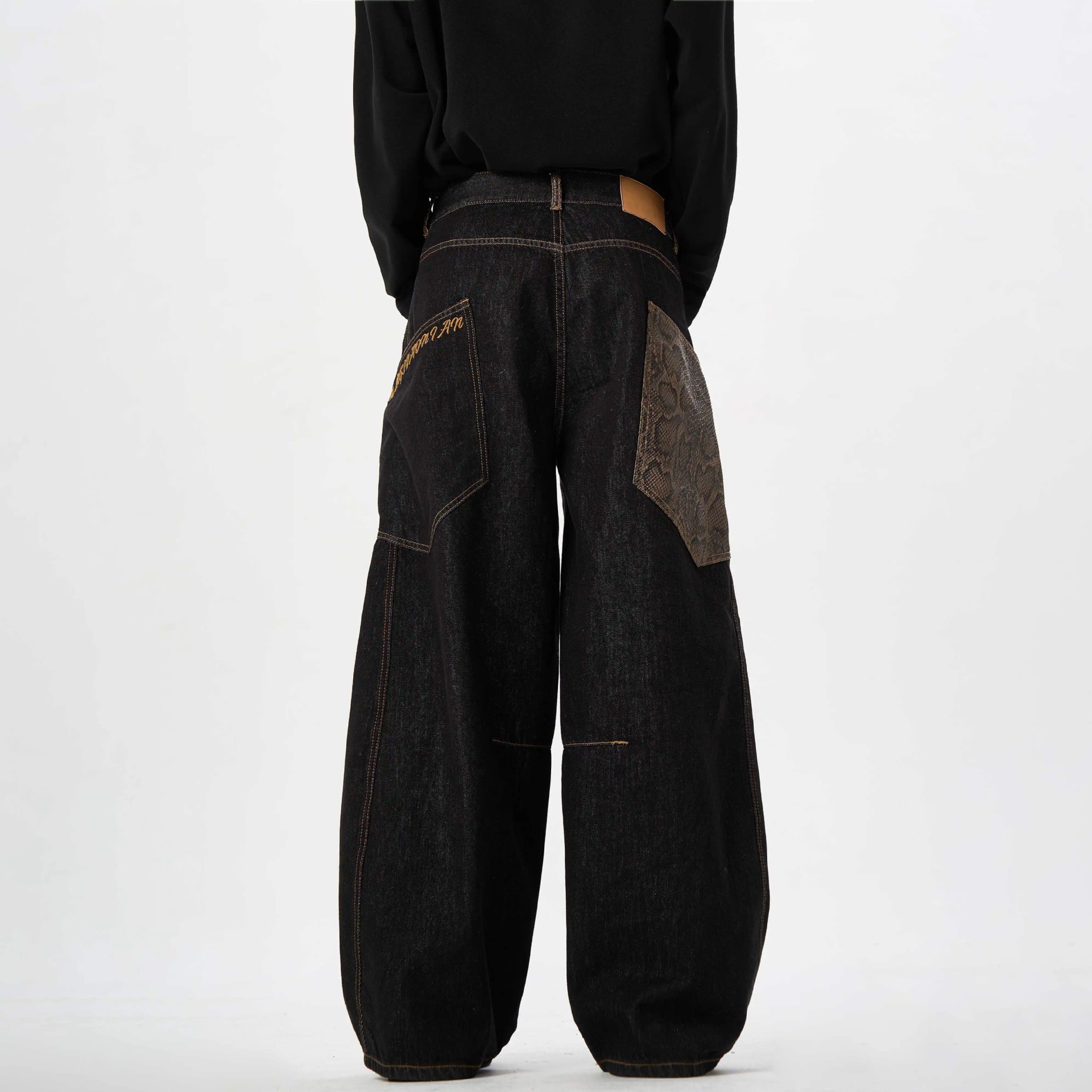 american retro plaid stitching machete jeans men's spring and autumn new personality street vibe wide-legged versatile trousers Application Scenario