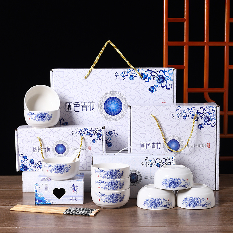 ceramic bowl and chopsticks set good luck gift promotion opening activity gift 5 yuan small gift gift box full figure