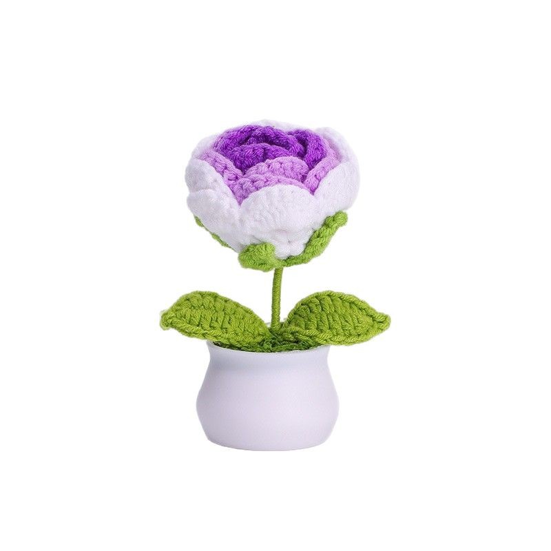 finished hand-woven linglan potted home decoration knitted artificial flower wool crocheted bouquet fake flower gift Item Picture