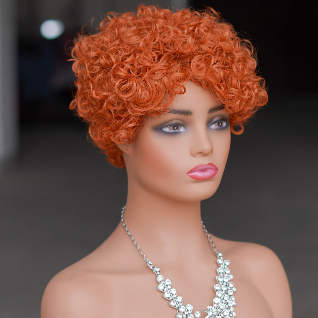 piaoxiu factory elf wig african short full-mechanism real person small curly wig human hair wig details Picture