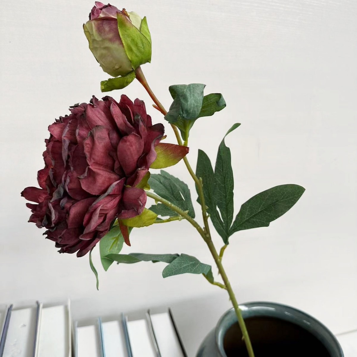caramel edge peony artificial flower retro style photography home ornamental flower roasted edge peony silk flower wholesale oil painting peony flower Specification drawing