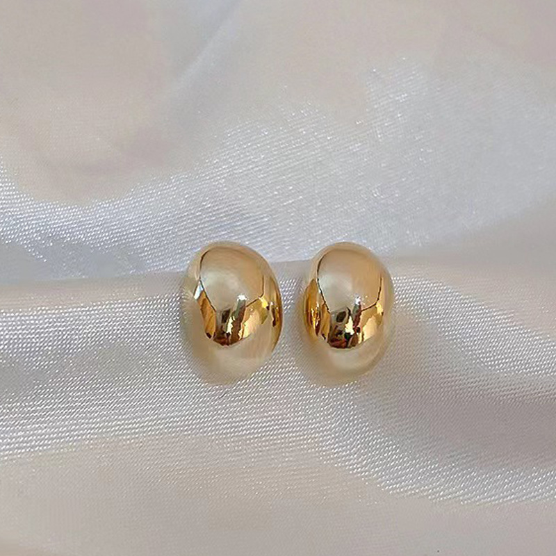 european and american sterling silver needle real gold plating little golden beans earrings instafamous metal earrings simple wild earrings details Picture
