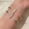 titanium steel ladies' bracelet classic all-match 18k non-fading mermaid tail shell jade open style Specification drawing