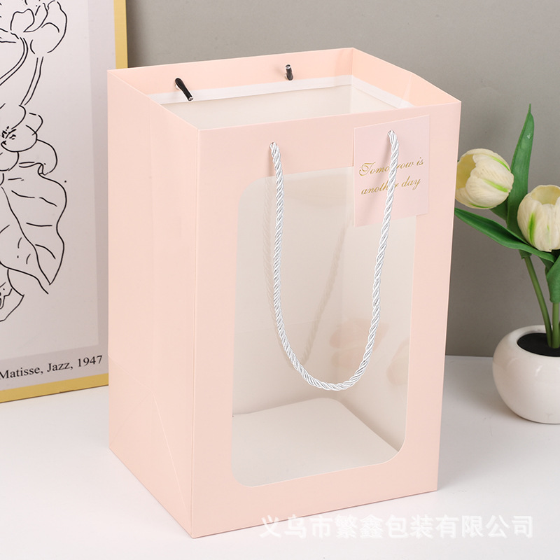 open window gift bag high-grade transparent paper bag flower handbag valentine's day free gift bag high-grade handbag full figure