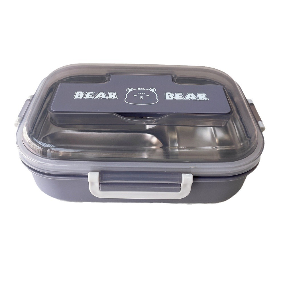 three grid stainless steel lunch box with cutlery bento box heating insulation student lunch box japanese foreign trade one piece dropshipping Item Picture