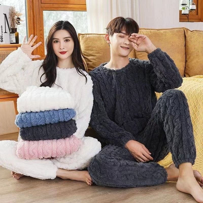 coral velvet pajamas women's autumn and winter thickening flannel cute loungewear outer wear loose long fashion cardigan suit Specification drawing