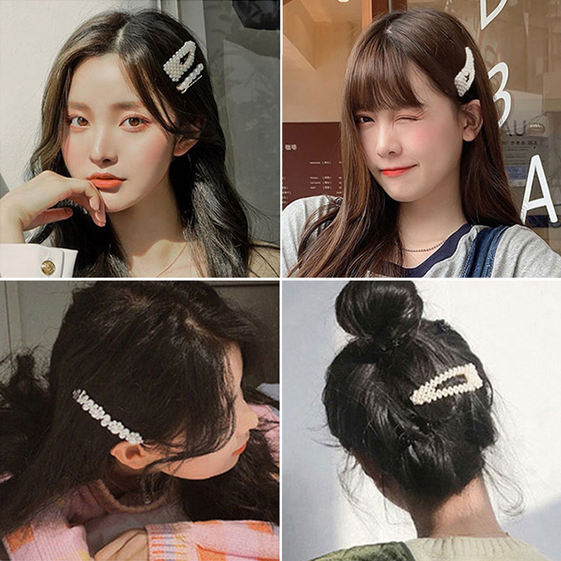 korean ins pearl barrettes female online influencer girl side clip word clip simple hair clip bb clip clip top clip headdress Specification drawing