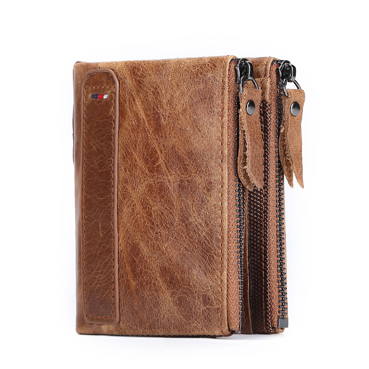 factory direct sales foreign trade new rfid leather wallet men's short men's wallet double zipper wallet Specification drawing