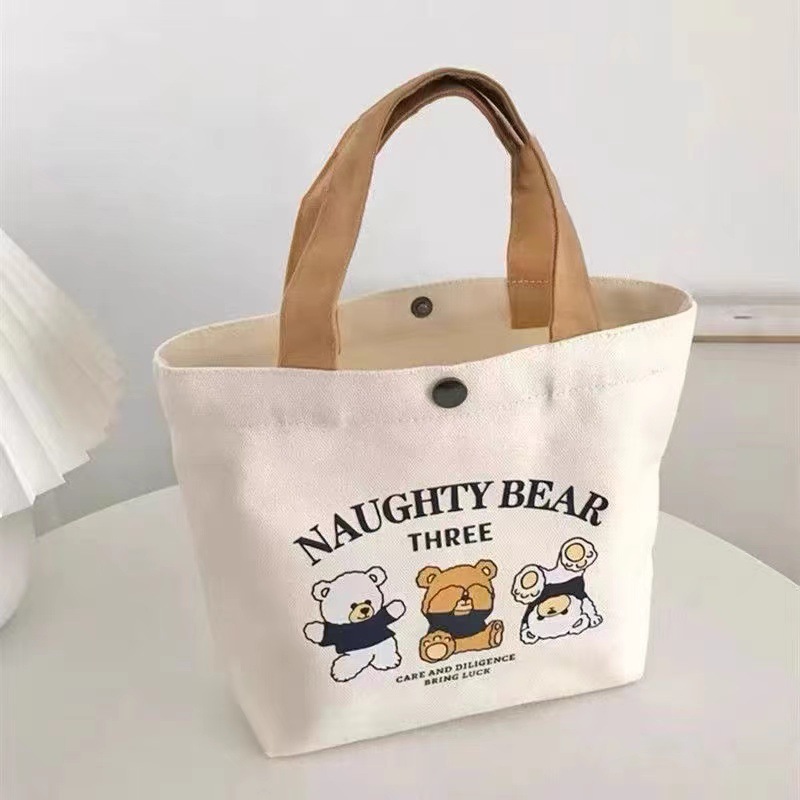 [newcomer 0.01 free shipping] bear canvas bag portable trumpeter carrying bento lunch box work handbag wholesale Item Picture