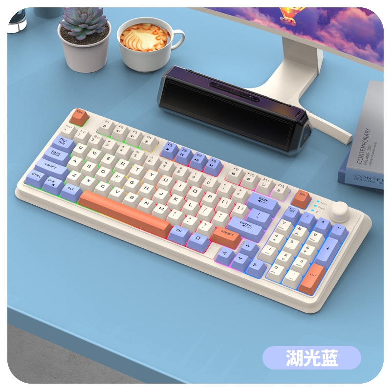 xuan silver fox k94 wireless bluetooth dual-mode keyboard combination of three color knob rechargeable wireless keyboard computer notebook Specification drawing